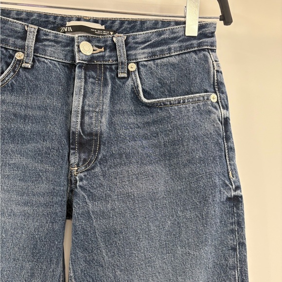 ZARA +Denim Women’s Jeans Size 28 USA 4 Raw Hem Cropped Wide Leg Blue size 28 - Picture 7 of 15